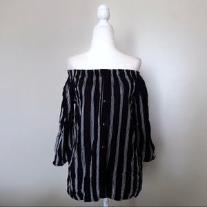 Navy and white striped off the shoulder top